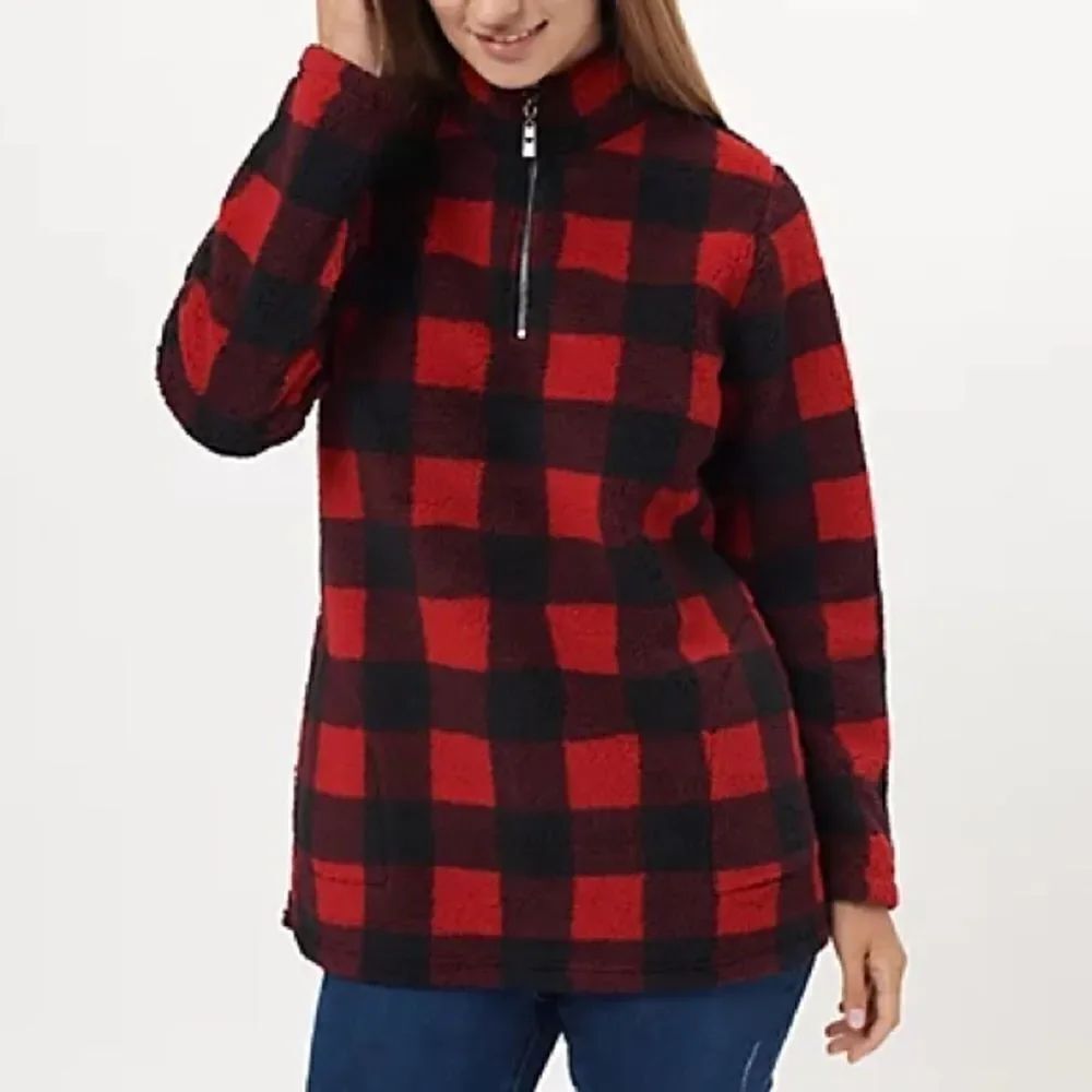 Belle by Kim Gravel Sherpa Half Zip Pullover with Pockets